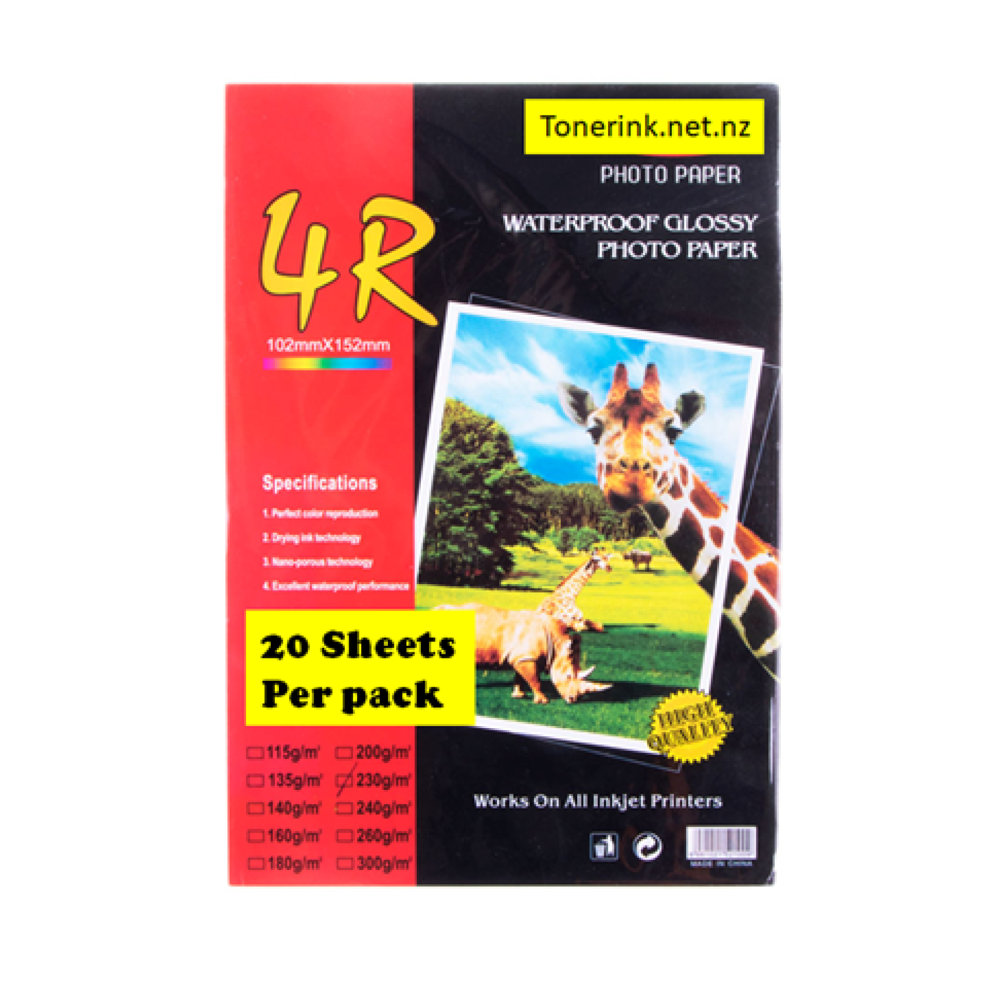Photo Paper Glossy 20 Sheets A6 102mm x 152mm 230gsm