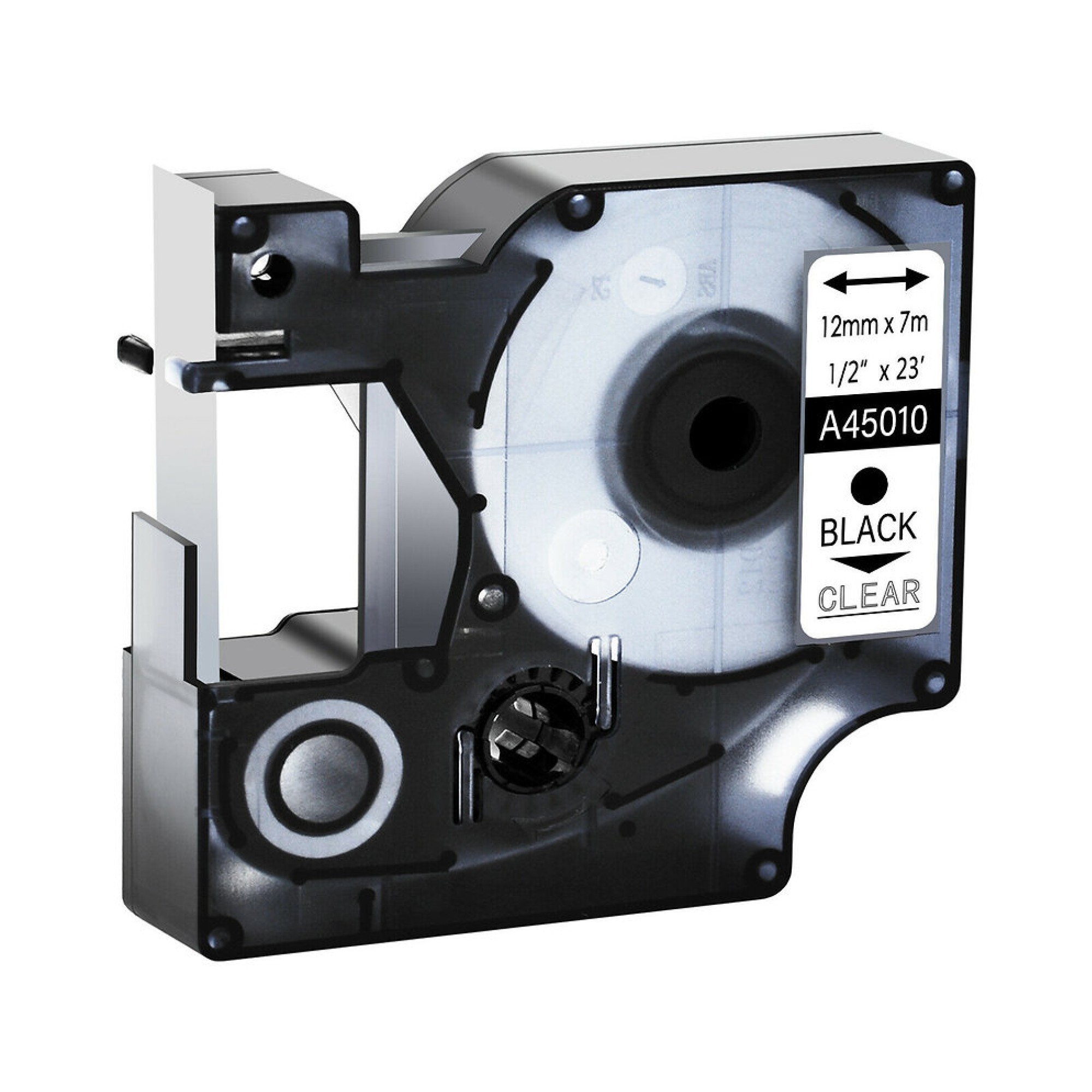 Dymo 45010 label tape 12mm black on clear